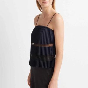 Club Monaco Pleated Sheer Insert Tank Top - Navy - Size S